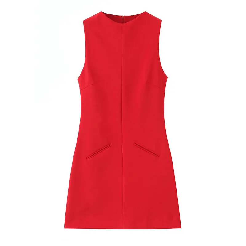 Vestido Curto Slim Fit Tricolor F Primavera 2025, Vestido Justo Versátil, Estilo para o Dia a Dia, Sem Mangas, Decote ...