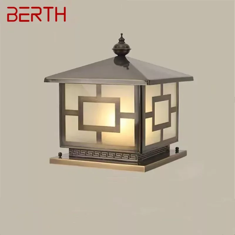 BERTH Outdoor Electricity Post Lamp Vintage Creative Chinese Brass  Pillar Light LED Waterproof IP65 for Home Villa Courtyard