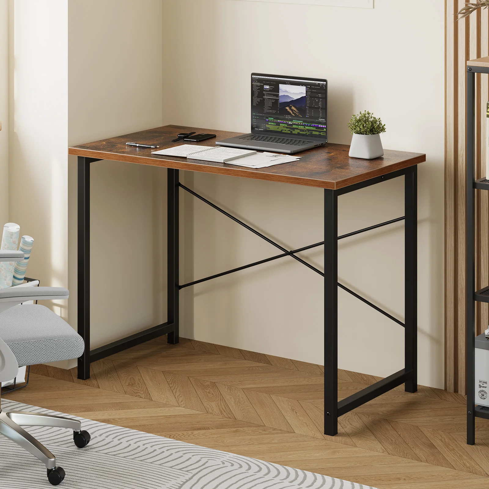 MCQ 40 Inch X-Shaped Standing Office Computer Desk Sturdy Metal Frame and Compact Modern Design with Gaming Writing Work and Study Desk for Home Office