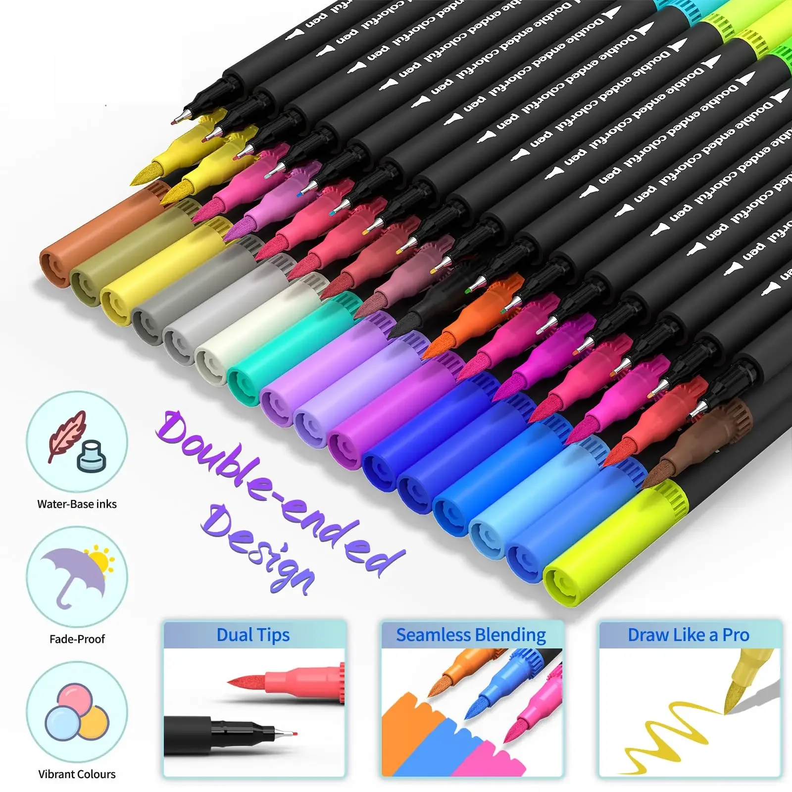 12/24/36/48pcs Dual Tip Marker Pen Set - Watercolor Art Drawing & Line Sketching Markers, Graffiti Pens for Gift
