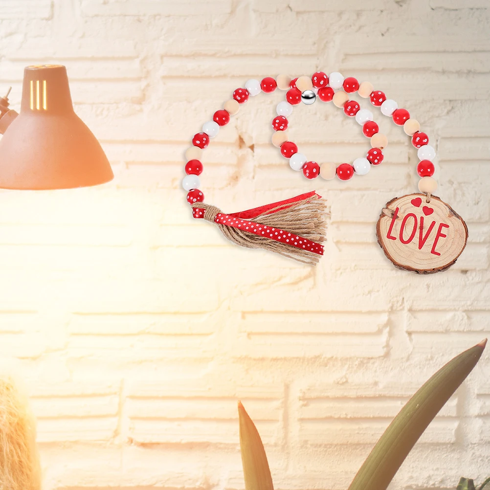 

2Pcs Wood Valentine Decor Valentine Bead String Hanging String nament Home Party Wreath Wooden Craft Charm Atmosphere