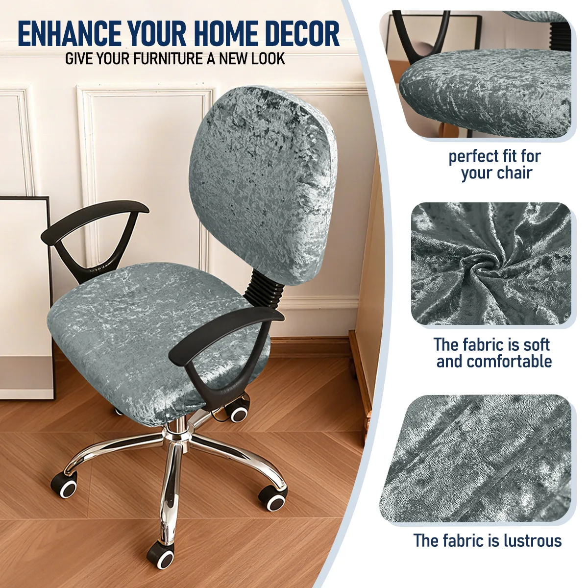 2Pcs/Set High Elastic Plaid Velvet Office Chair Covers Thicken Computer Spandex Split Seat Cover Armchair Cover Home Textile