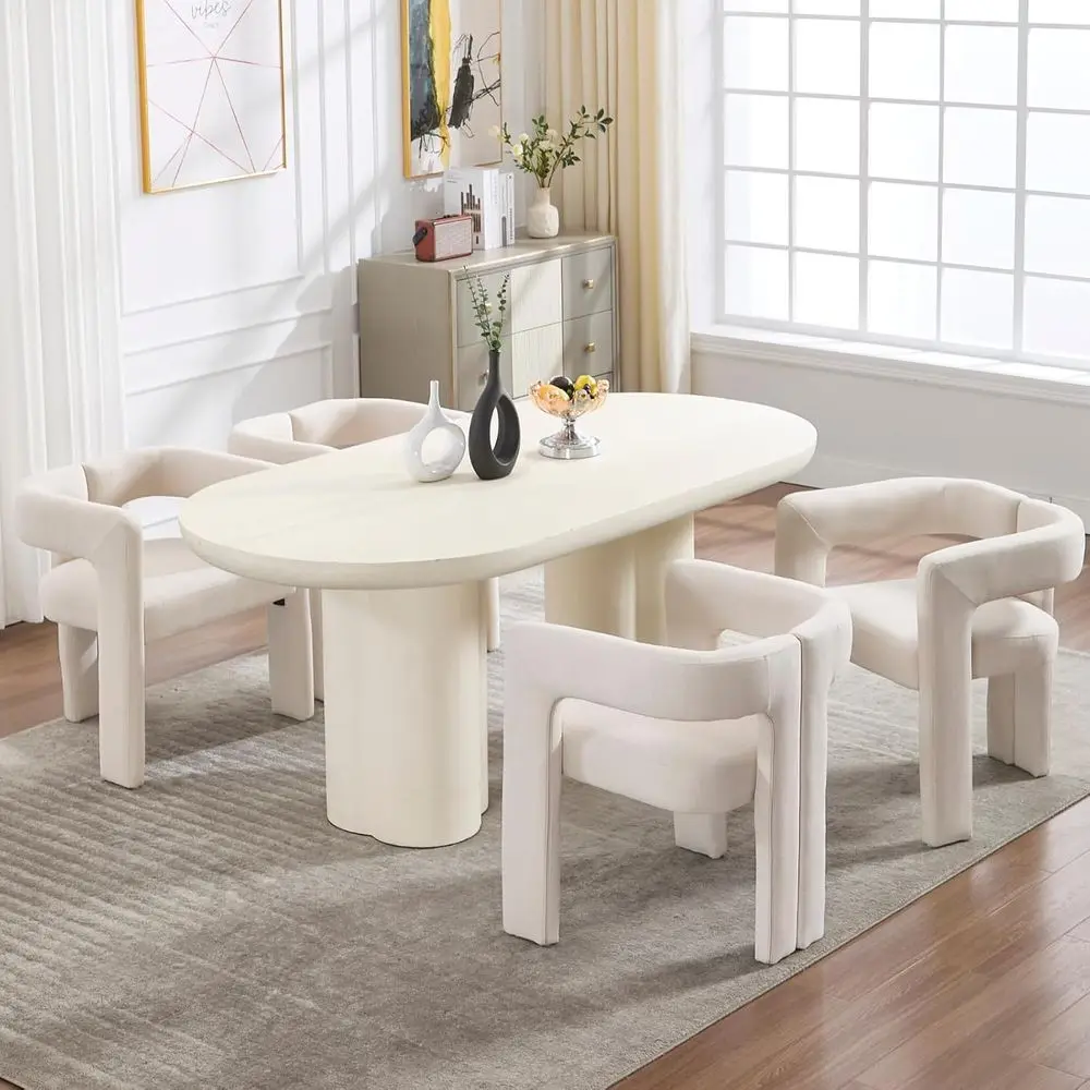 

Комплект из 4 обитых льняной тканью боковых стульев с изогнутой спинкой для столовой или гостиной, бежевый