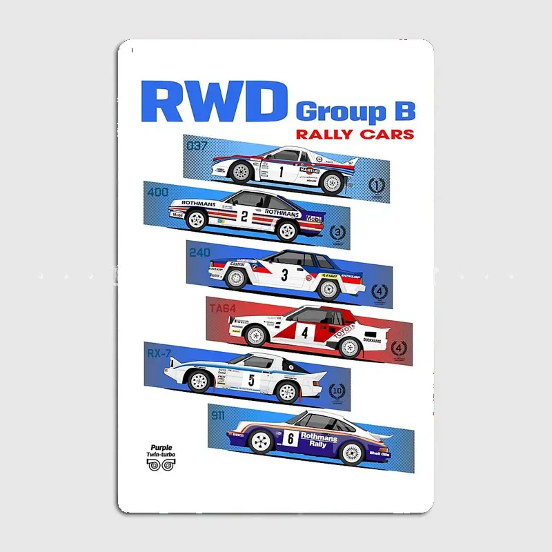 Group B 037 MARTINI RX-7 RWD 911 ROTHMANS RALLY Rally Cars Retro Poster Metal Sign Garage Club Room Wall Decor Custom Home Decor