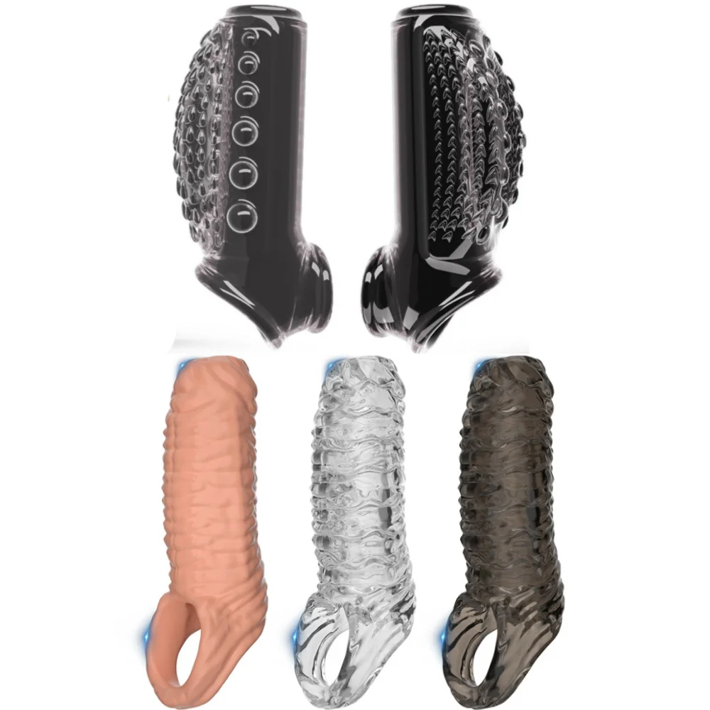 Silicone Penis Extender Condom Reusable Dildo Sleeve Glans Delay Ejaculation Cockring No Vibrator Adult Sex Toys For Men Couples