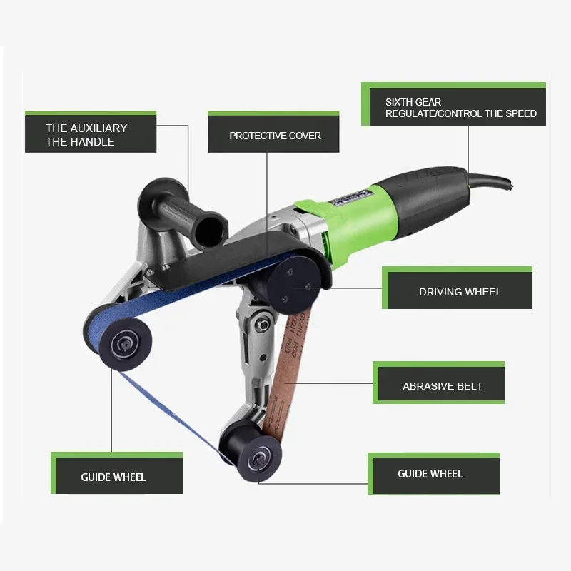 800W 3000PRM Variable Speed Handheld Electric Stainless Steel Tube Finishing Belt Sander Tool Pipe Polisher Polishing Machine