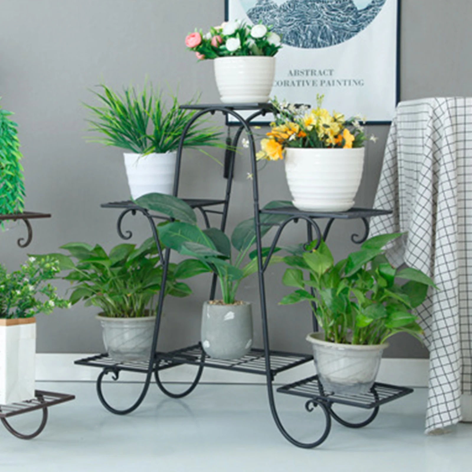 Black Plant Rack para Jardim e Varanda, Flower Rack, Six Pot, Quarto