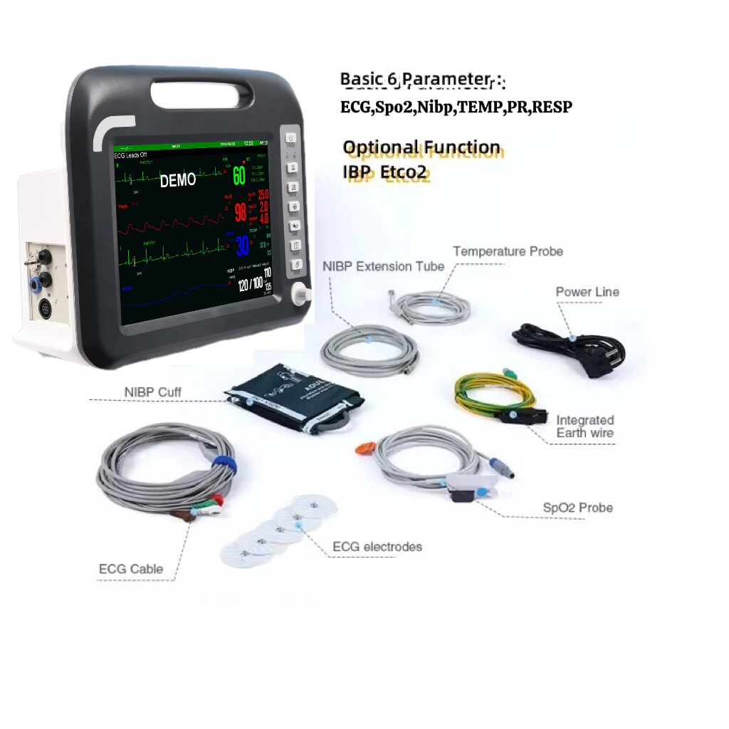 Portable 12 Inch Electric Multi-parameter Patient Monitor with 6 Parameters for Animal Vet Vital Signs-Sinnor SNP900E