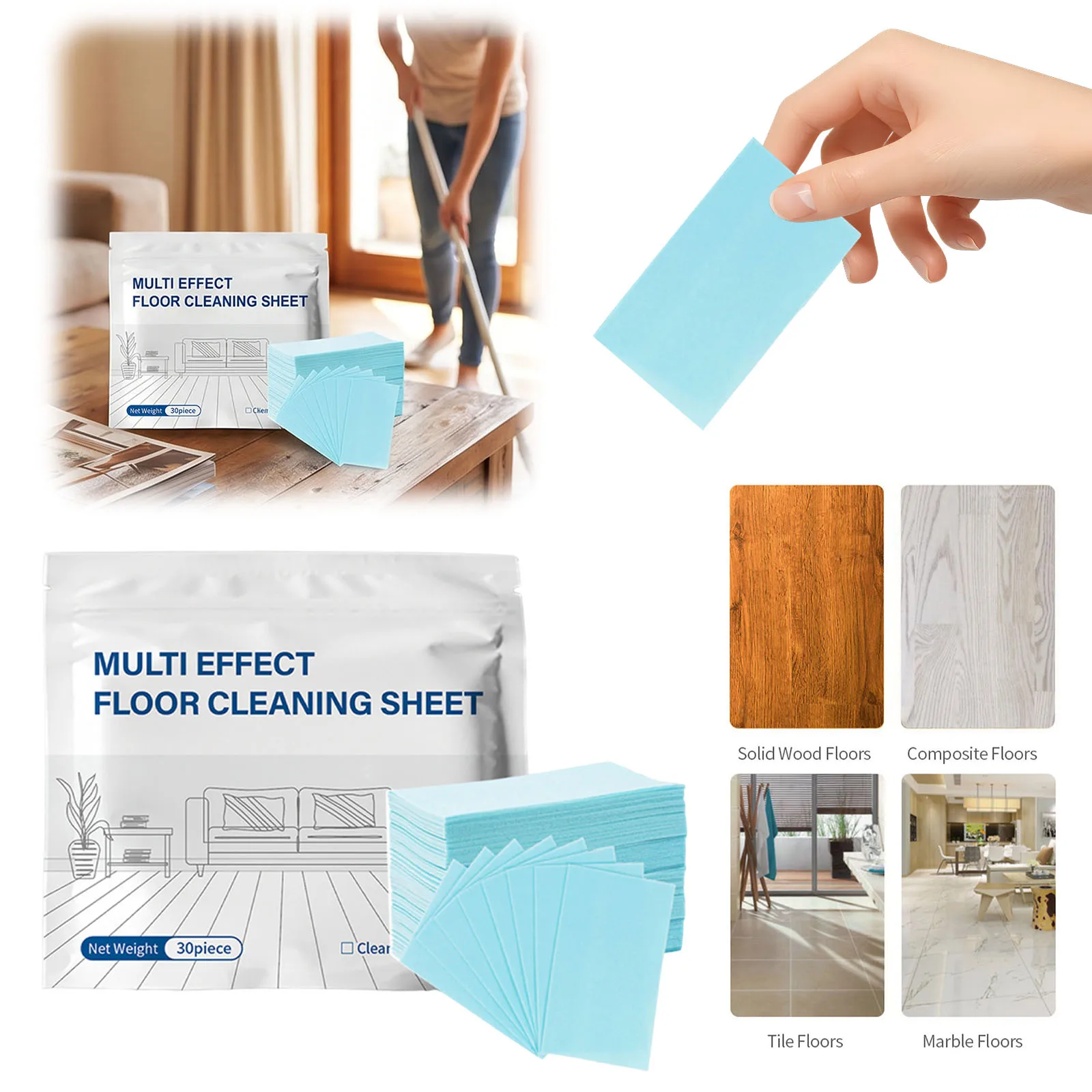 Multi-Surface Floor Cleaning Tablets Multi-Functional Disposable Home Floor Cleaner Fragrant Dirt Cleaner Sheet for Tile Floors