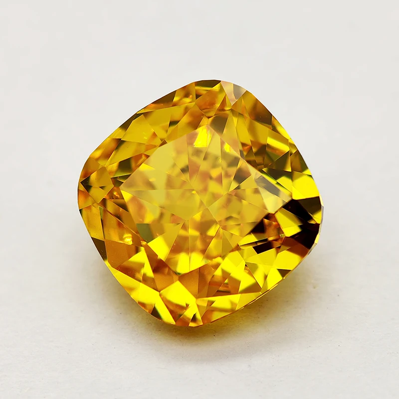 Now Golden Yellow Square Cushion Crushed Ice Cut Cubic Zirconia High Carbon Diamond CZ 4K Cutting 5A+ Quality