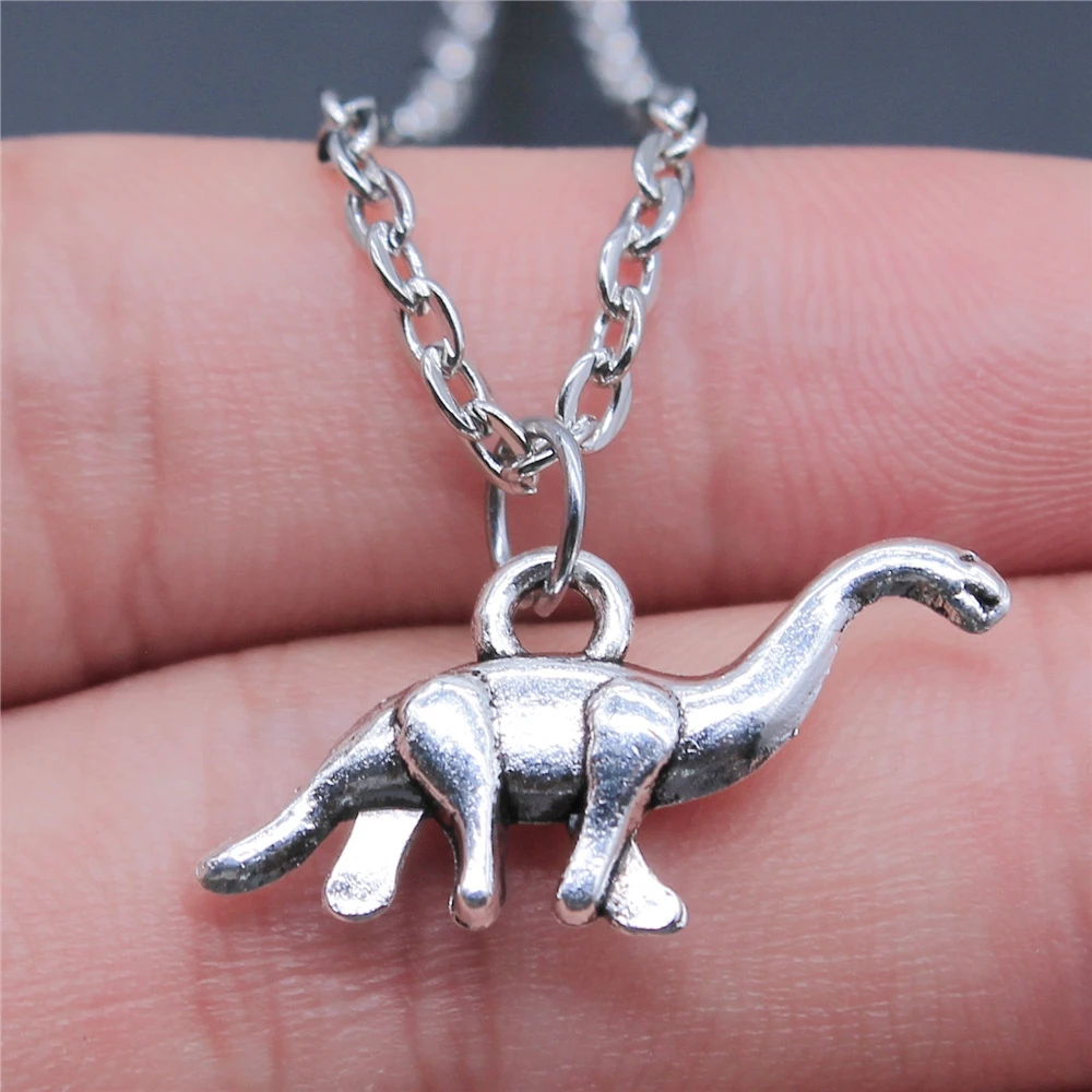 Simple 2 Colors 27x12mm Vegetarian Dinosaurs Charms Pendant Necklace For Women Lady Girl Jewelry Gift