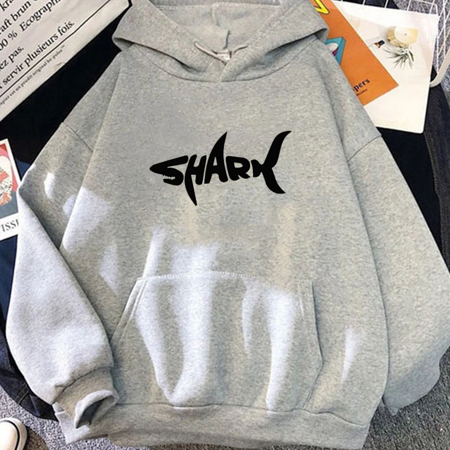

Shark Letter Printed Men Women Hoodies Fashion Street Oversize Casual Breathable Unisex Top Funny Classic Simple Couple Pullover