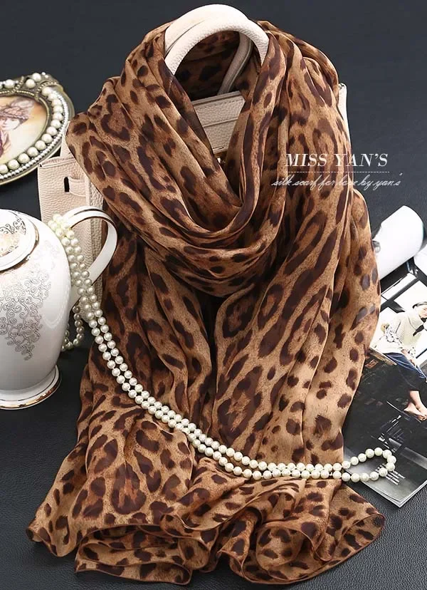 Klasyczny jedwabny szalik w panterkę damski Hangzhou damski 100% jedwabny szalik szal długi szal wiosna jesień zima lato
