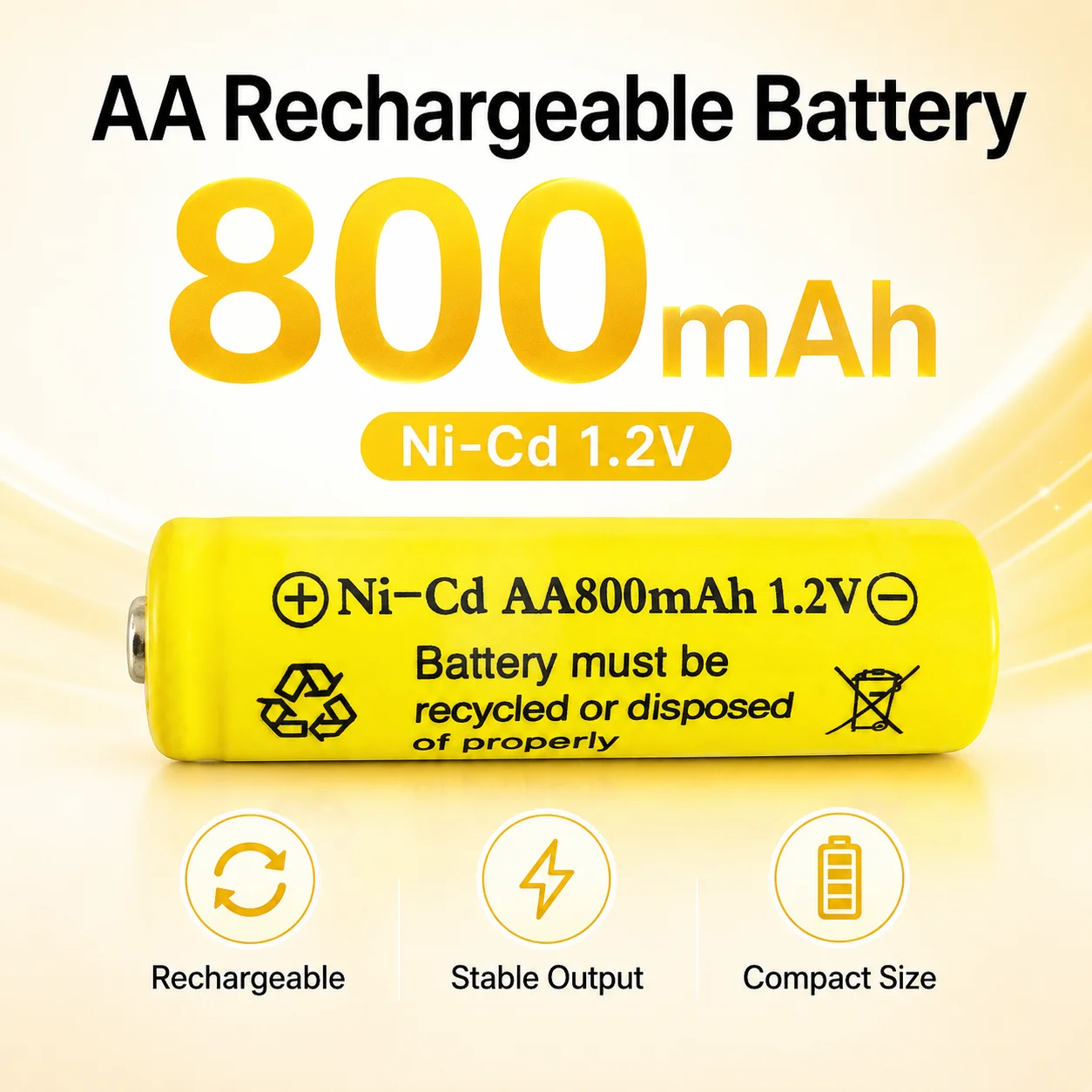 1.2V 800mAh Ni-Cd AA  Nickel Cadmium Rechargeable Battery For Alarm Clock Lawn Light Flashlight