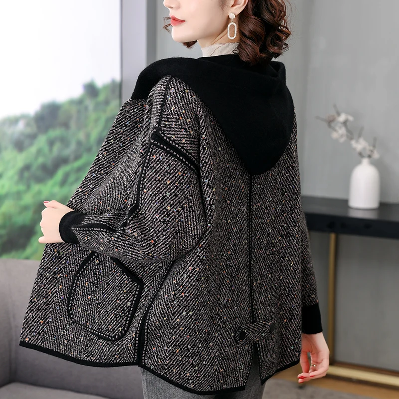 Middle-Aged Elderly Mothers Spring Autumn New 2023 Clothes Hooded Knitting Cardigan Ladies jacket Short Thin Women\'s Sweater