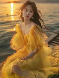 Summer Leisure Seaside Holiday Style Beach Dress For Women 2024 New Fashion Temperament  Ethereal Fairy Chiffon Long Dress