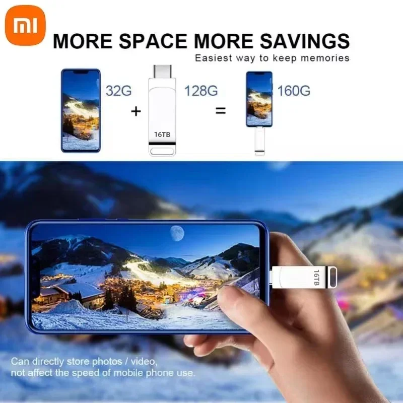 Xiaomi USB 3.2 16 تيرا بايت محركات أقراص فلاش عالية السرعة نقل المعادن بندريف بطاقة الذاكرة بندريف فلاش القرص ذاكرة عصا مقاومة للماء