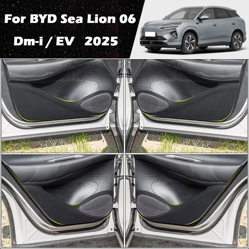 

For BYD Sea Lion 06 Dm-i EV 2025 Carbon Fiber Leather Car Door Panel Anti-kick Protector Pads Trim Stickers Tuning Accessories