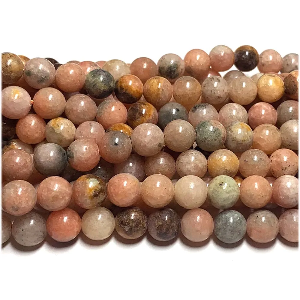 Veemake Natural South Africa Orange Pink Calcite Stone Round Jewellery Loose Ball Beads 15.5