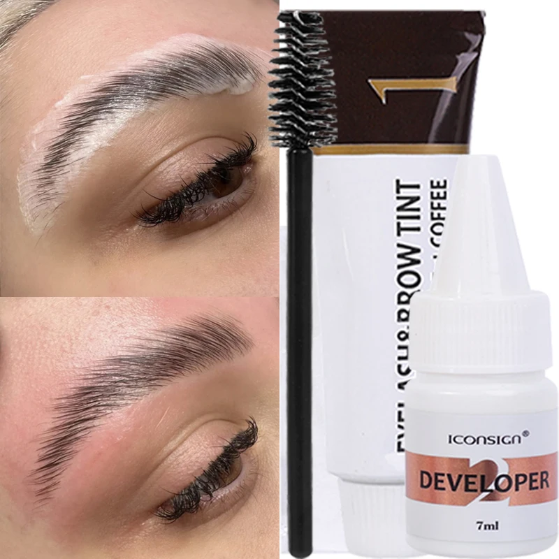 Professional Fast Eyebrow Tint Kit Black Brown 2 in 1 Eyebrow Gel Lash Lift Tint Semi-Permanent Waterproof Brow Enhancer Makeup