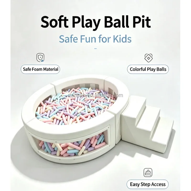 White Clear/transparent 5ft Soft Play Round Ball Pit with Steps, Indoor Ball Pool for Toddlers Equipment for Party Event Hire