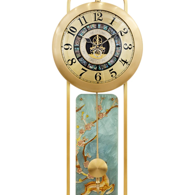 New Chinese Pure Brass Light Luxury Living Room Entrance Atmospheric Watch Modern Art Deco Clock Hanging Wall