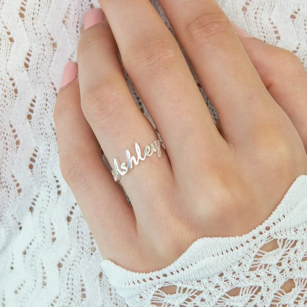 Dainty 925 Sterling Silver Name Ring For Women Gold Plated Personalized Couple Ring Anniversary Birthday Gift