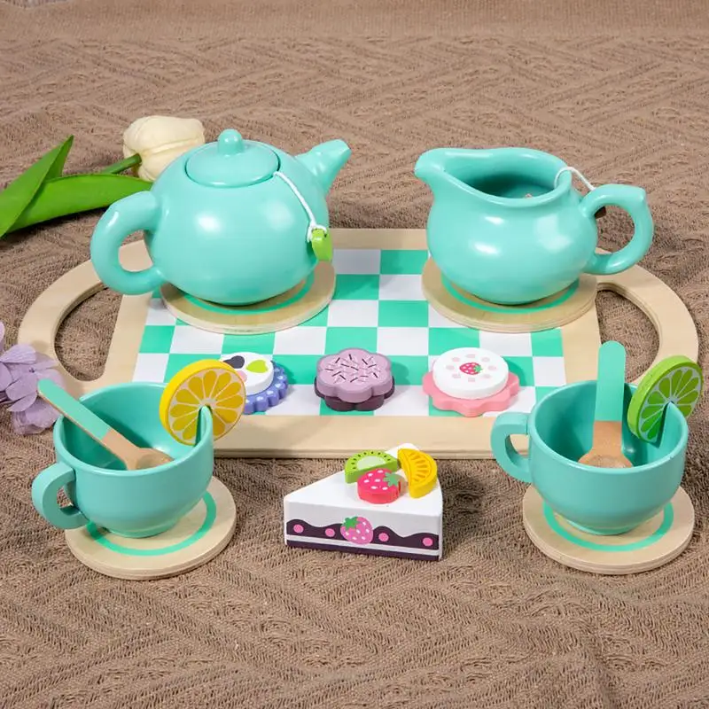 Tea Set For Little Girls Tea Set Toy Role Play Playset Kitchen Toys With Cups & Spoons Educational Toys Wooden Play Tea Set For