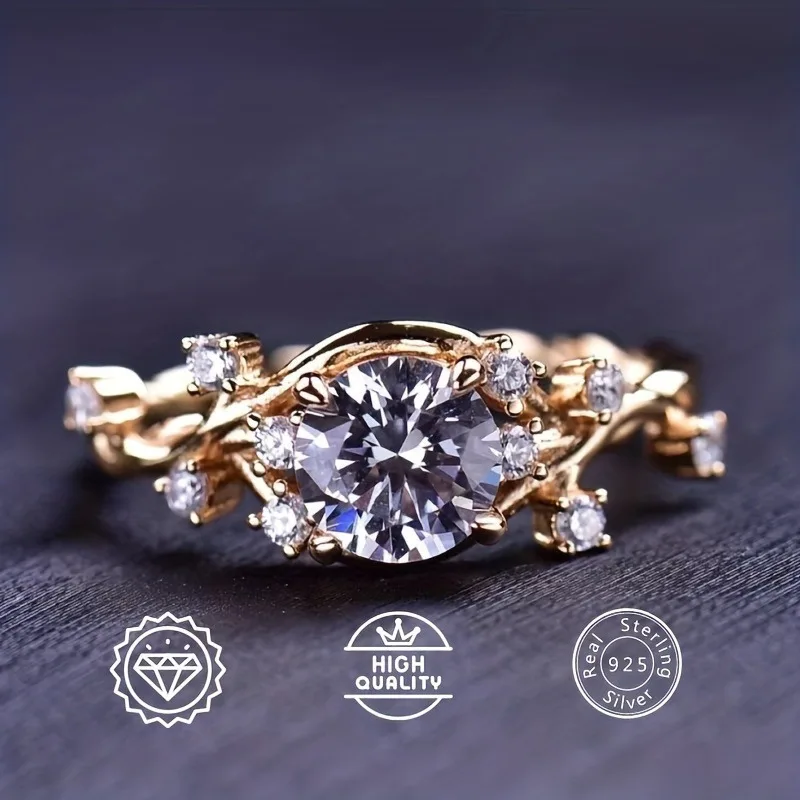 

Кольцо с муассанитом круглой огранки, серебряное кольцо с искусственной лозой 925 пробы, стильное кольцо для повседневной носки, ювелирные украшения для пар, Подарок на годовщину