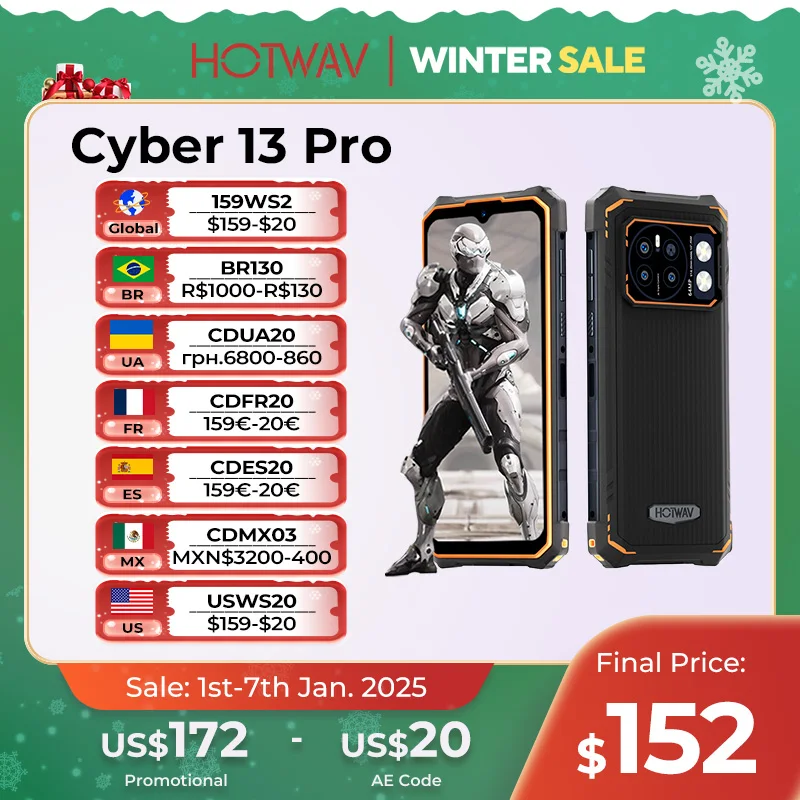 HOTWAV Cyber 13 Pro Rugged Smartphone 150LM Flashlight 20GB+256GB 6.6'' FHD+ 2K Display MobilePhone 10800mAh 64MP Cellphone