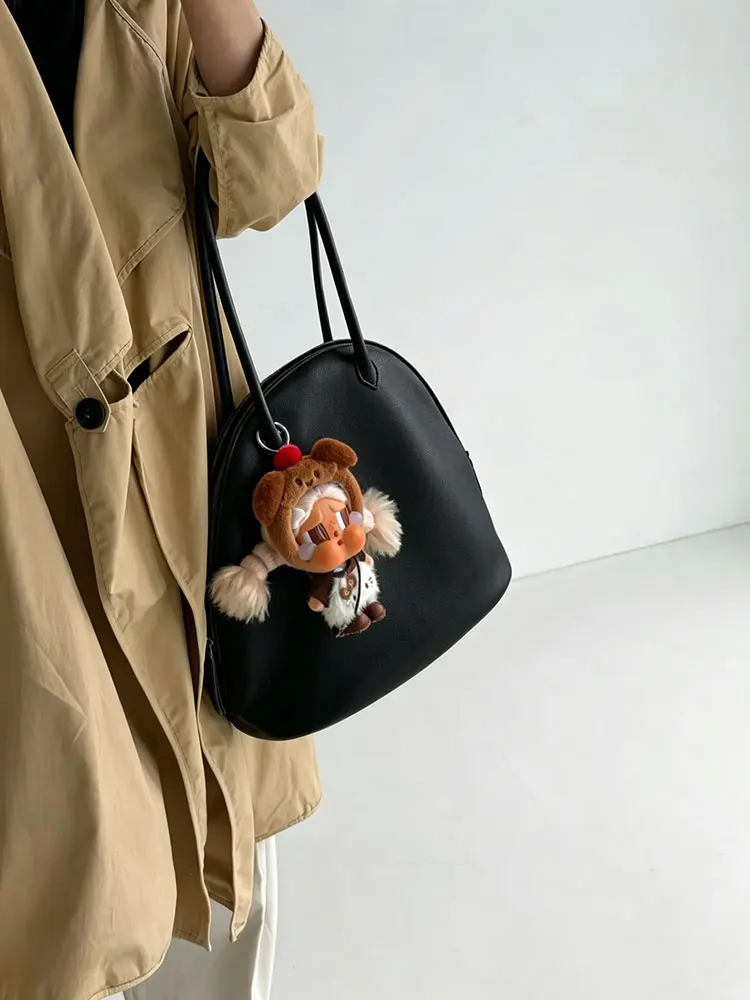 

Black Large Capacity Shaped Women's Shoulder Bag Commuter Tote Bag Korean Style Soft Handle Pure Color Summer Bag