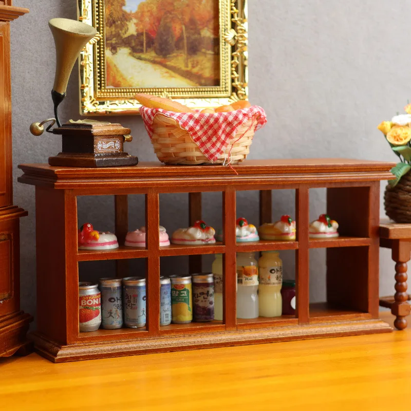 1:12 Dollhouse Miniature Furniture Bakery Shop Scene Cake Cabinet Lattice Cabinet Storage Cabinet