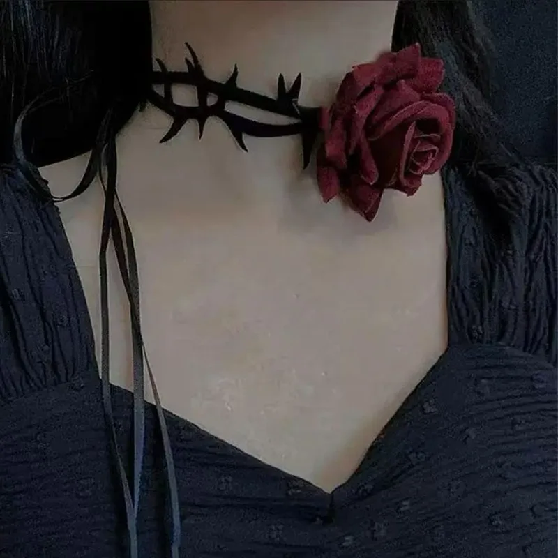 1/2pcs Gothic Neck Strap Black Rose Thorn Choker Neck Chain Collar Halloween Christmas Festival Decoration Accessories