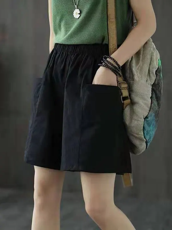 High Waist Cotton Short Pants Women's Summer New Style Loose Casual Wide Leg Five-Quarter Pants Korean Style Commute Shorts