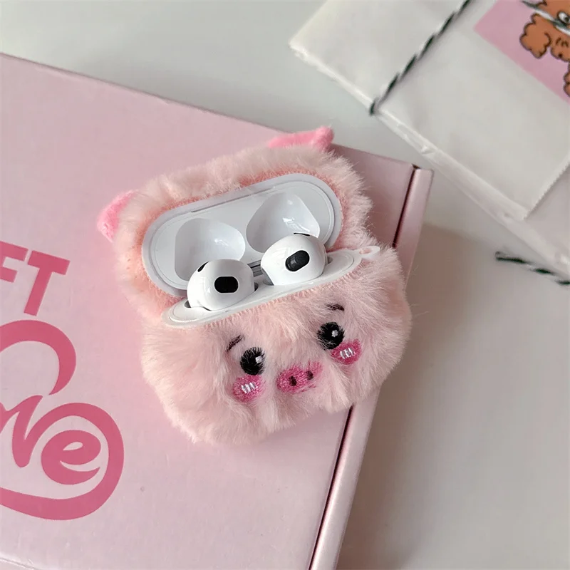 Cute Fluffy little pig Headset Case For Apple Airpods 1 2 3 4 Pro 2 Cover Silicone Headphones Cases For Air pods Earphone Funda