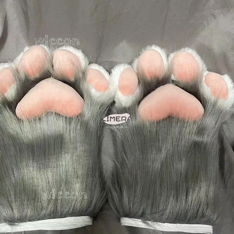 

a7d@Fursuit Paws Glove Kigurumi Cat Paws Cartoon Plush Furry Cosplay Kig Costume Tiger Cat Claws Full Finger Patchworka7d@