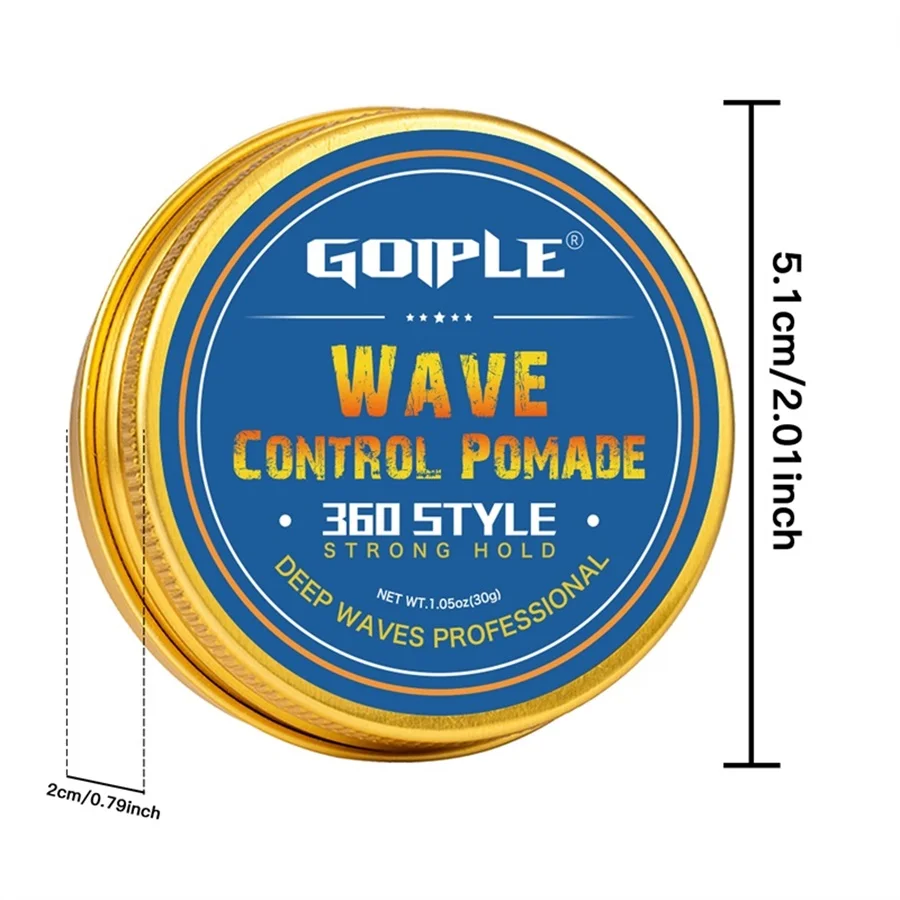 GOIPLE Men Wave Control Hair Pomade Lasting Styling Hair Mud Waves Layered 360 Style Wax Cream Pirate Hat and Plastic Brush 4pcs