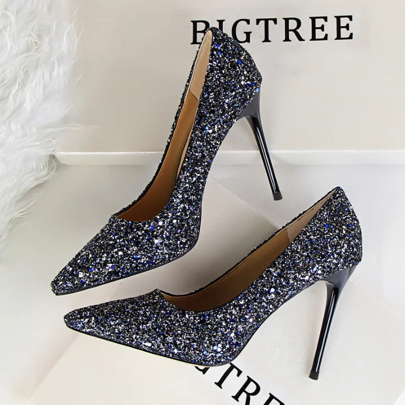 Women Pumps Fashion Shining Sequins Sexy High-heeled Shoes Personality Shallow Pointed Toe High Heels Party Prom Single Shoes