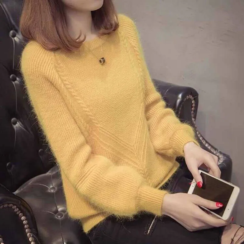 New Autumn/Winter Fashion Korean Solid Color Round Neck Sweater Loose and Versatile Western Style Slim Knitted Women\'s Top