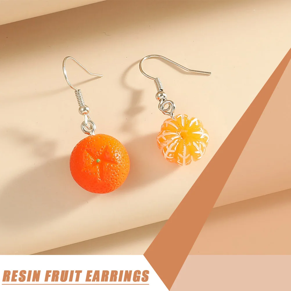 2 Pairs Orange Earrings Resin Fruit Oranges Shaped Dangle Mandarin Simulated Jewelry Modeling