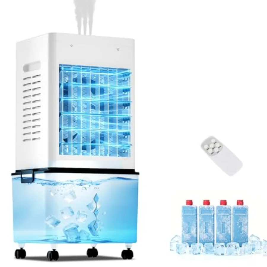 

Evaporative Air Cooler Fan for Bedroom Office Living Room, Plastic White, Portable with 12L Removable Water Tank, 6 Speeds Cool