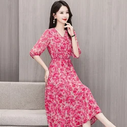 Retro Hanging Fragmented Flower Dress for Women in Spring 2024 Slim and Versatile High Fashion A-line Skirt Long sleeved Skirt