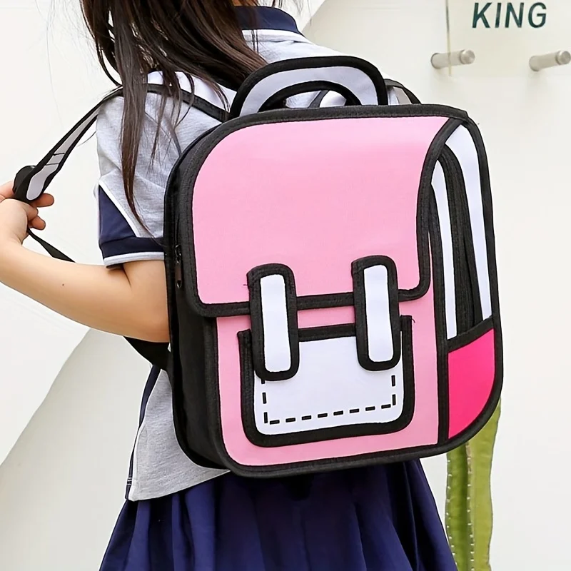 1pc Schoolbag Students Backpack, Two-dimensional Cartoon Schoolbag Pattern Backpack, Boys And Girls Burden Reduction Backpack