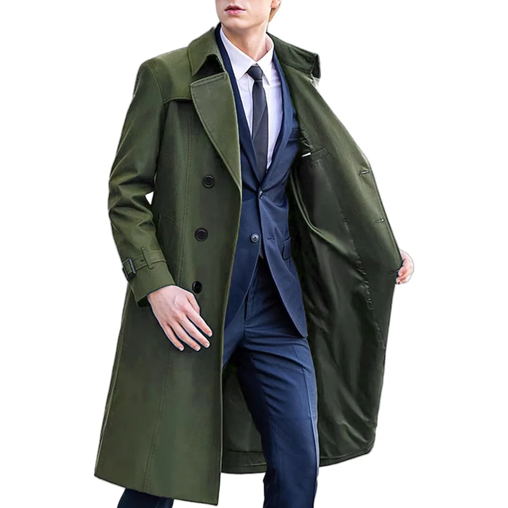 2026 Spring Autumn Long Trench Men England Style Smart Casual Double Breasted Outerwear Coats Mens Turn Down Collar Windbreaker