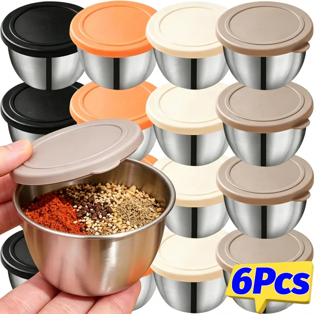 Kitchen Sauce Cup with Lid 304 Stainless Steel Salad Dressing Container Reusable Salad Dipping Dish Portable Barbecue Spice Jar