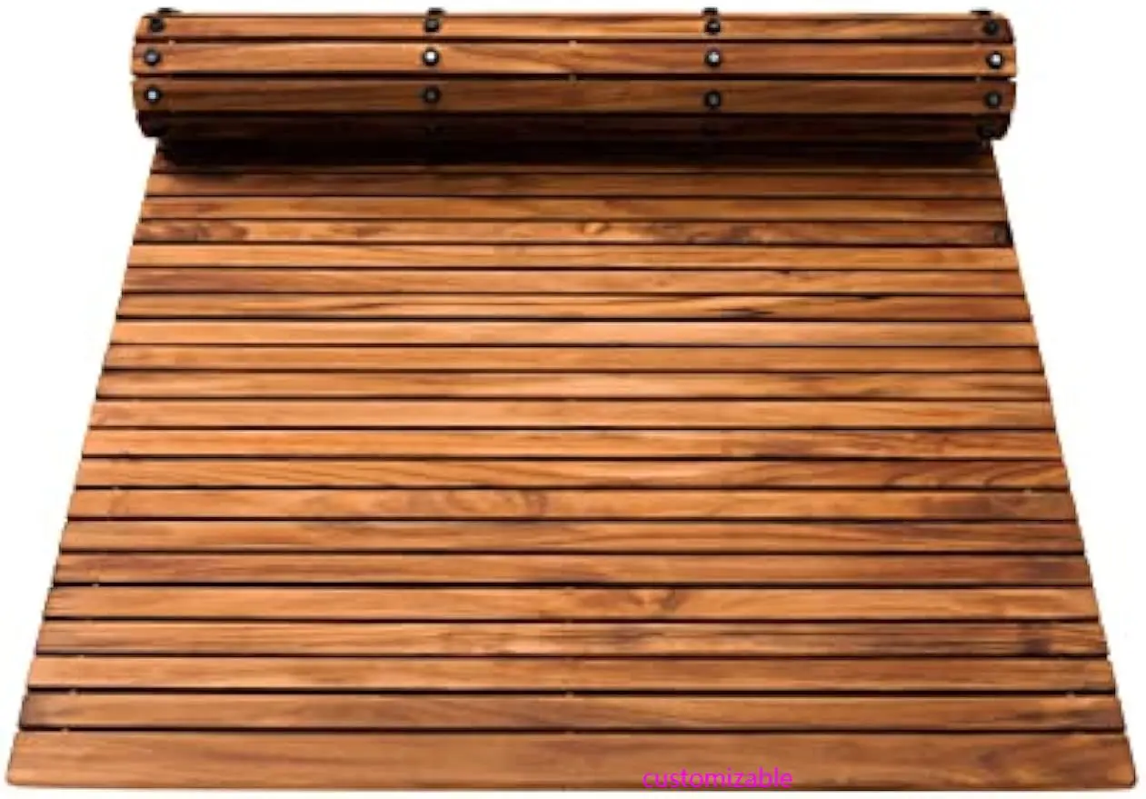 Tapete de cuerda de madera maciza de teca 100% - Uso interior y exterior - Plataforma de madera antideslizante para decoración de suelos de sauna, piscina y jacuzzi