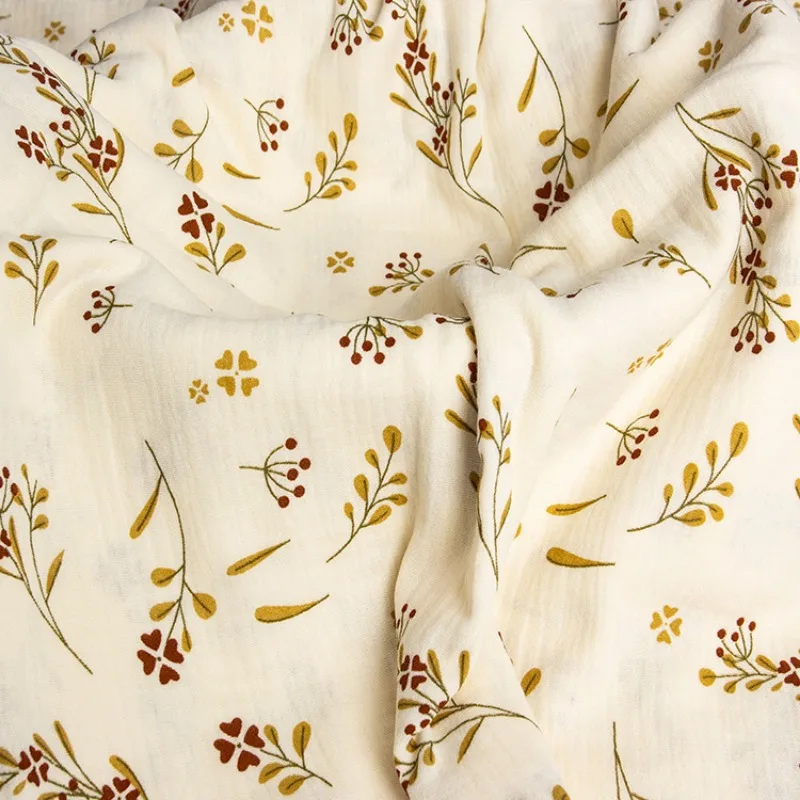 0,5 m atmungsaktiver, doppellagiger bedruckter Kreppstoff aus reiner Baumwolle für Sabberlätzchen, Pyjamas, Babykleidung, handgefertigte DIY-Nähmaterialien