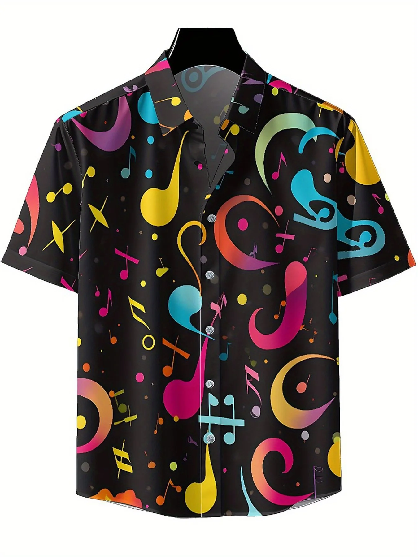 Men's Plus Size Hawaiian Shirts Colorful Musical Notes and Guitar pattern,New in Summer Fashion Tops,Hip Hop Rock Streetwear