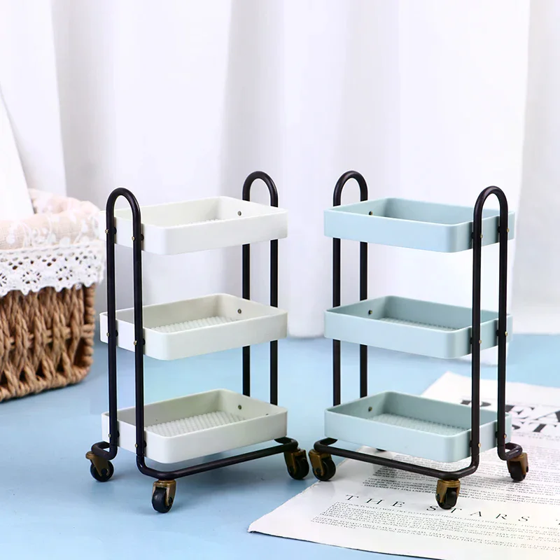 Dollhouse Trolley Dining Car Shelf Bookshelf w/ Wheels Doll Storage Display Rack