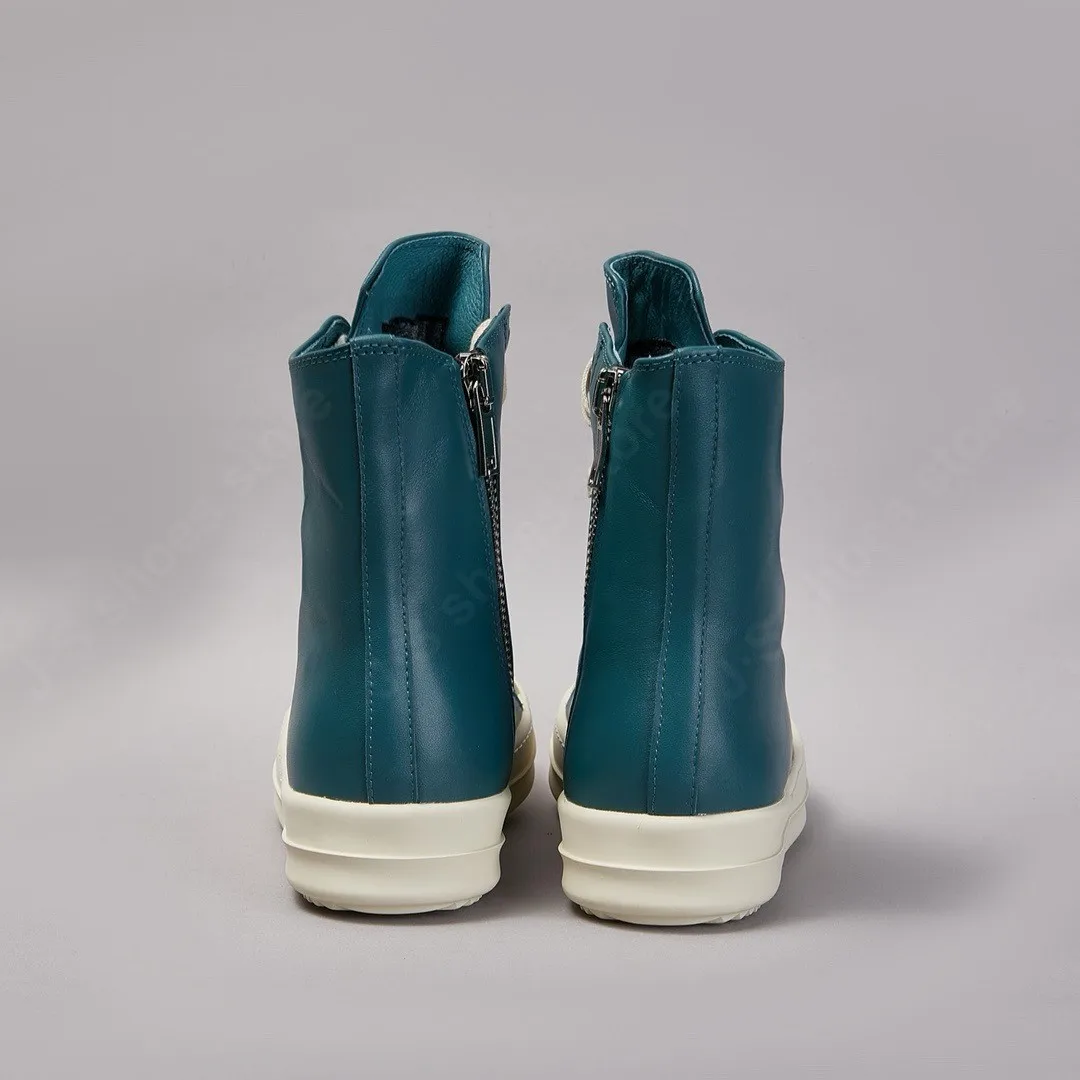 Ricks-Chaussures montantes en cuir cyan pour hommes et femmes, baskets à lacets, chaussures décontractées en cuir de vachette, design de théâtre, fermeture éclair